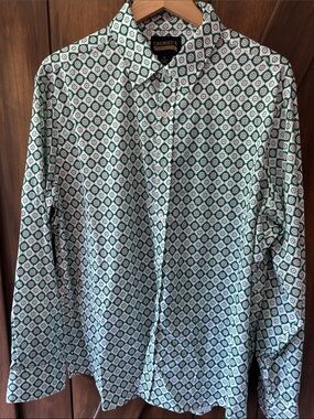 Cremieux Green & White Geometric Button-Up Shirt